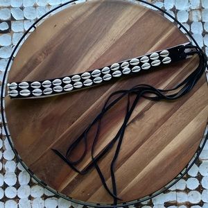Vintage Leather Suede Cowry Shell Retro tie Wrap Fringe Belt